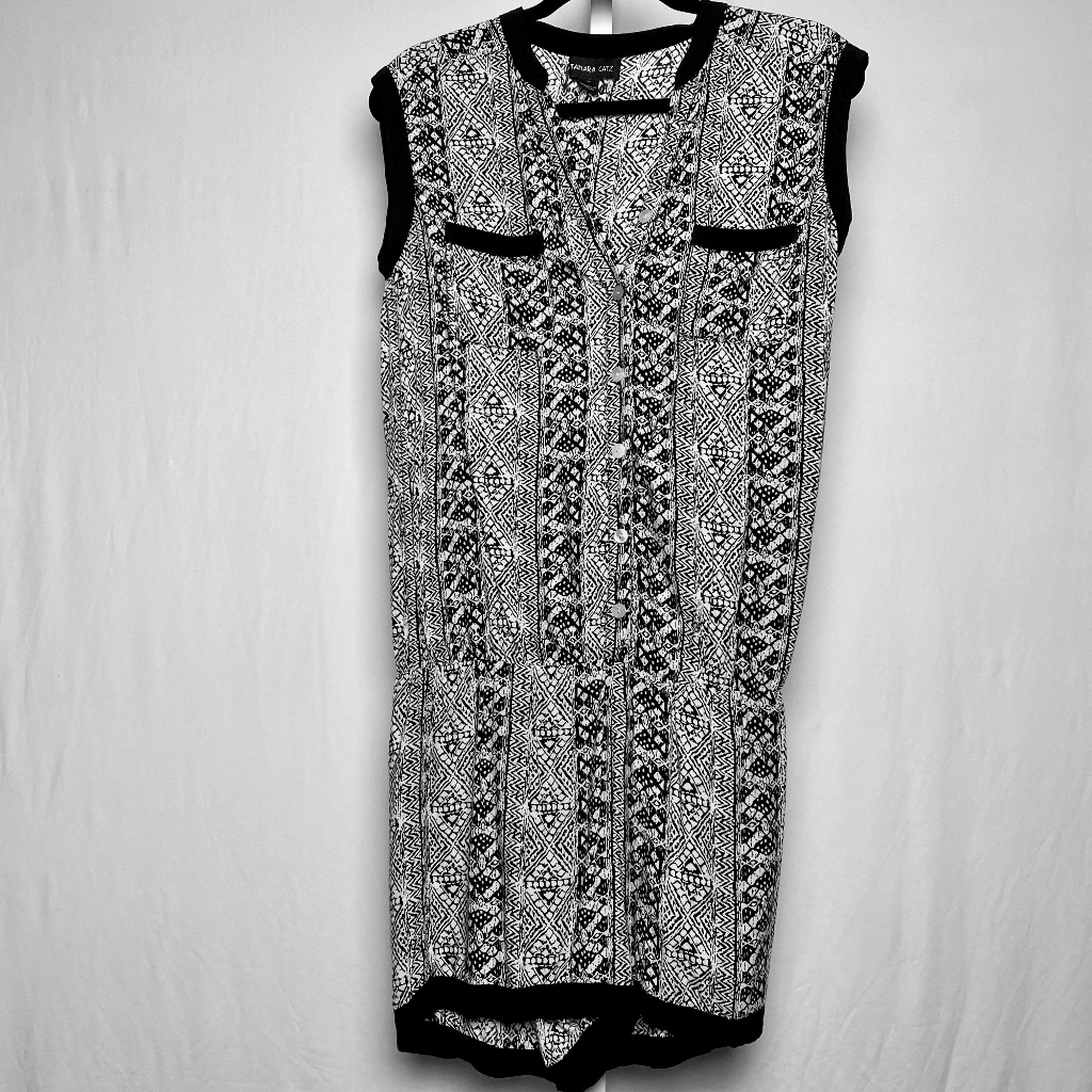 Tamara Catz Womens Black  White Stylish Sleeveless Button Down Romper Medium